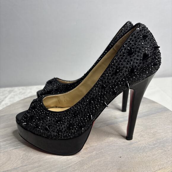 Black Platform Peep Toe Heels – Studded Spike Stiletto Pumps, Gothic 8 - Picture 3 of 12